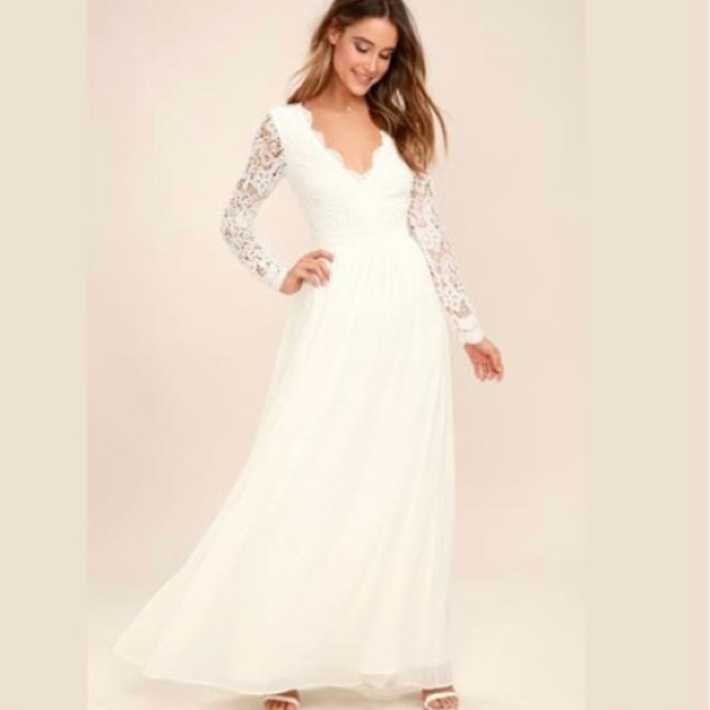 Long sleeve white lace maxi